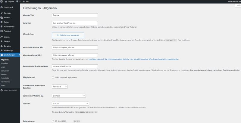 Wordpress-Einstellungen Allgemein